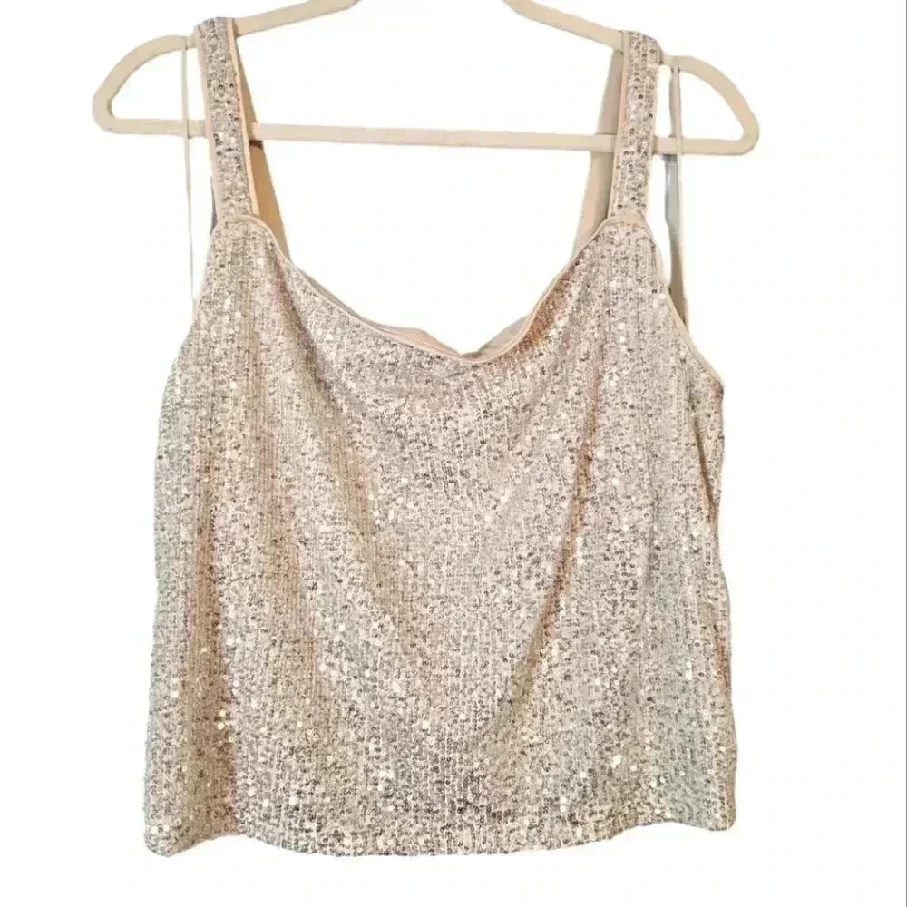 1 State Wide Strap Drape Neck Sequin Tank Women's Size Medium